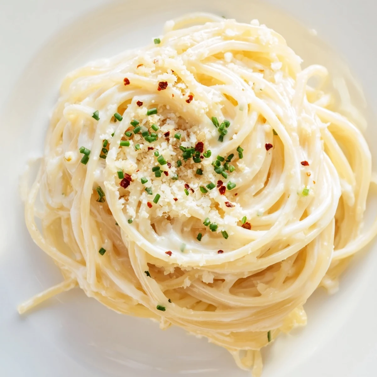 Close-up of creamy Miso Butter Pasta, showing perfectly coated spaghetti and parmesan cheese.