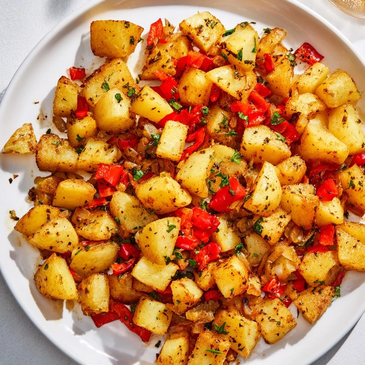 Diner-style Air Fryer Breakfast Potatoes, a close-up shows the crispy edges and seasoned aroma.