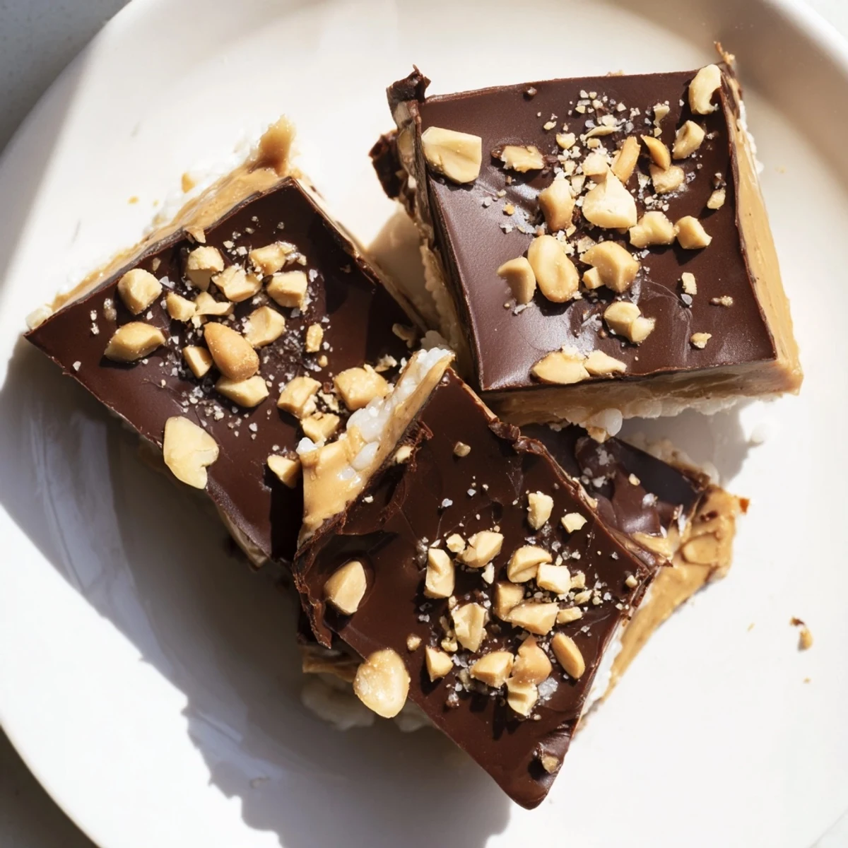 A close-up of Peanut Butter Chocolate Rice Cakes: a crispy rice cake covered in flavorful chocolate.