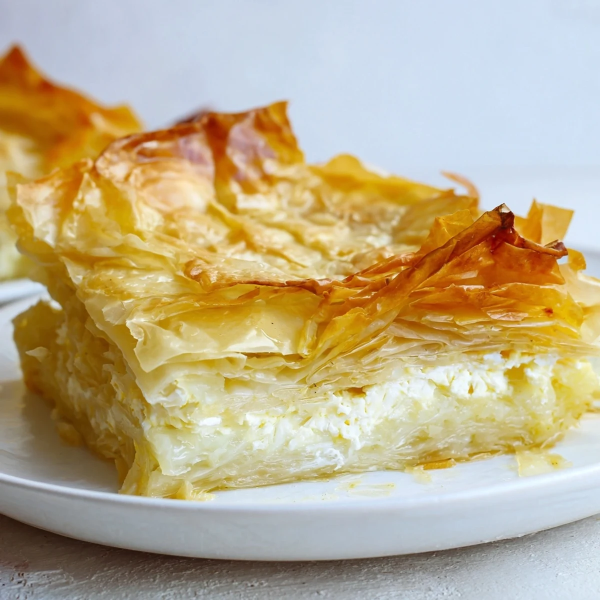Enjoy a vibrant image of warm, crispy Bulgarian Banitsa squares, ready to be served, a taste of Bulgaria.