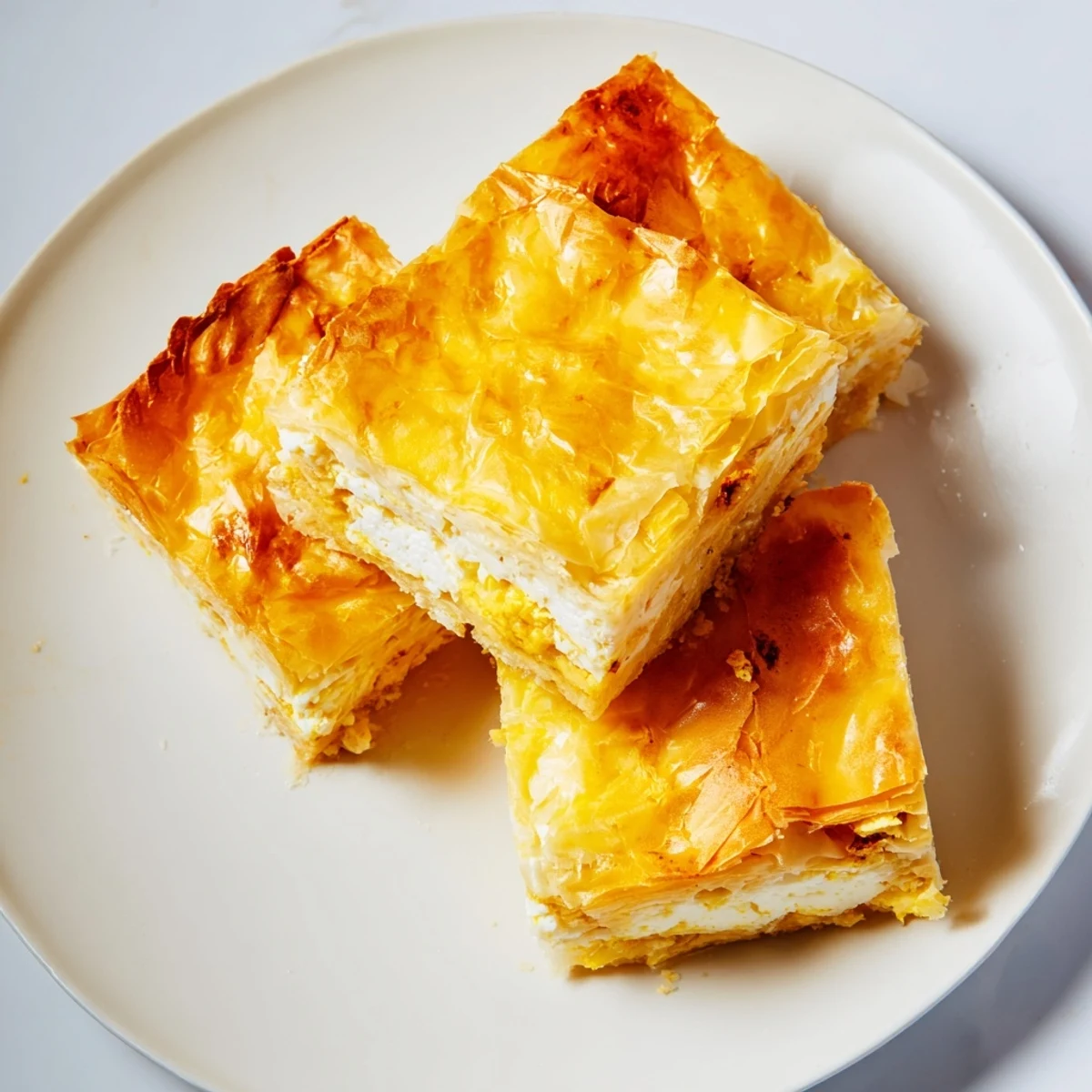 Crispy, golden-brown Serbian Gibanica, fresh from the oven, offering a delightful and cheesy aroma.