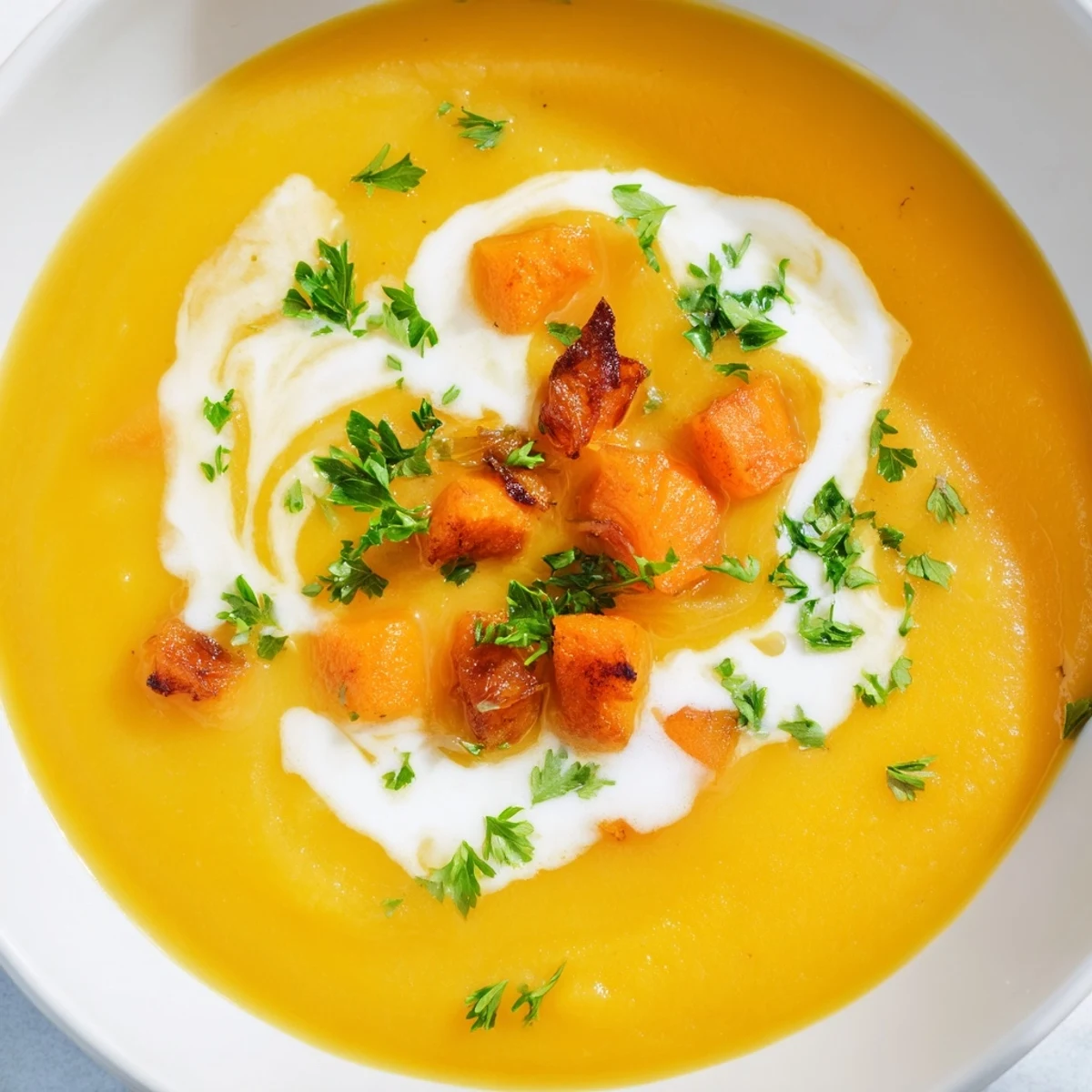 Homemade creamy carrot soup, beautifully smooth with roasted carrots, perfect for gluten-free diets.
