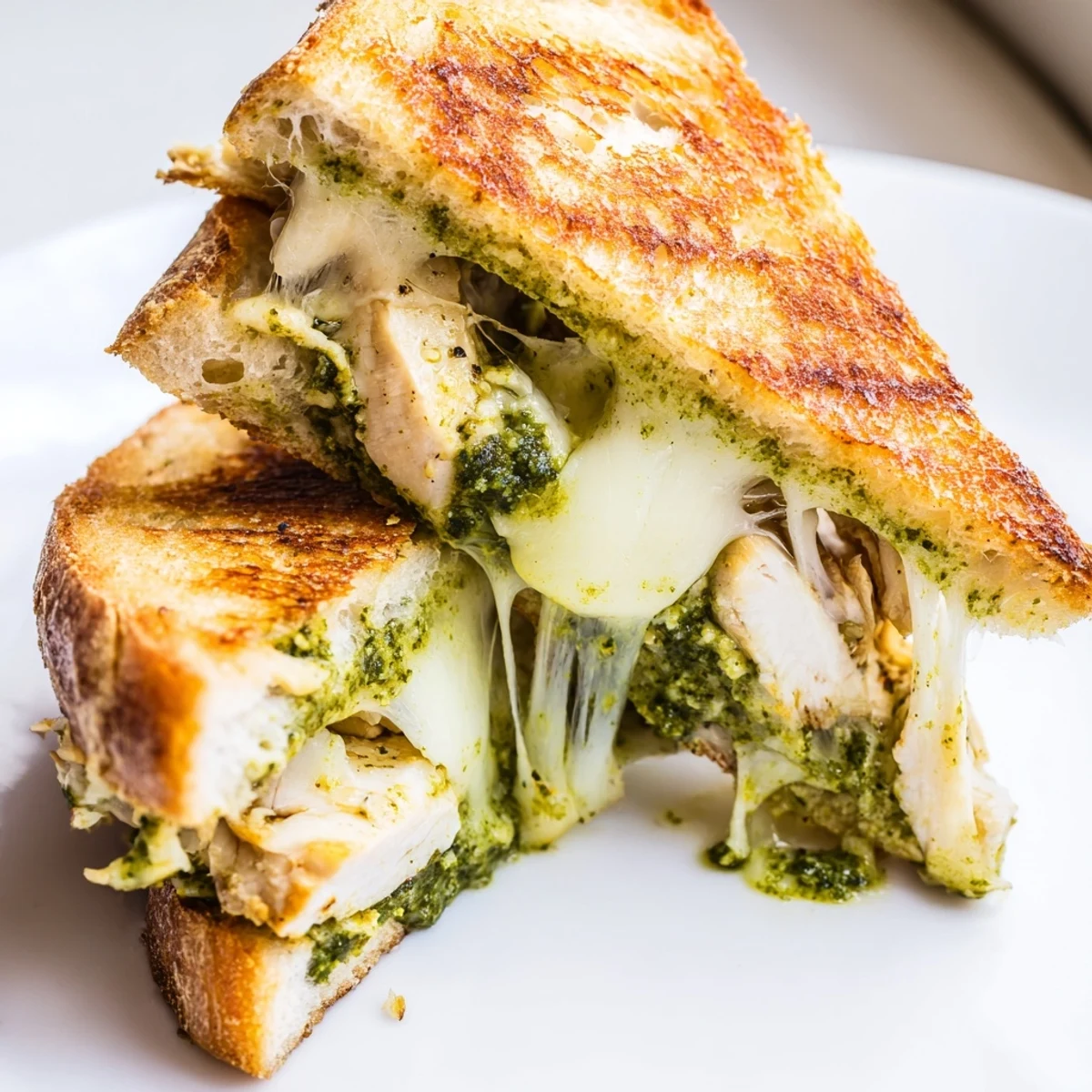 Golden, melty mozzarella and juicy grilled chicken peek out from between toasted ciabatta halves, generously spread with vibrant basil pesto for a classic Chicken Pesto Panini.