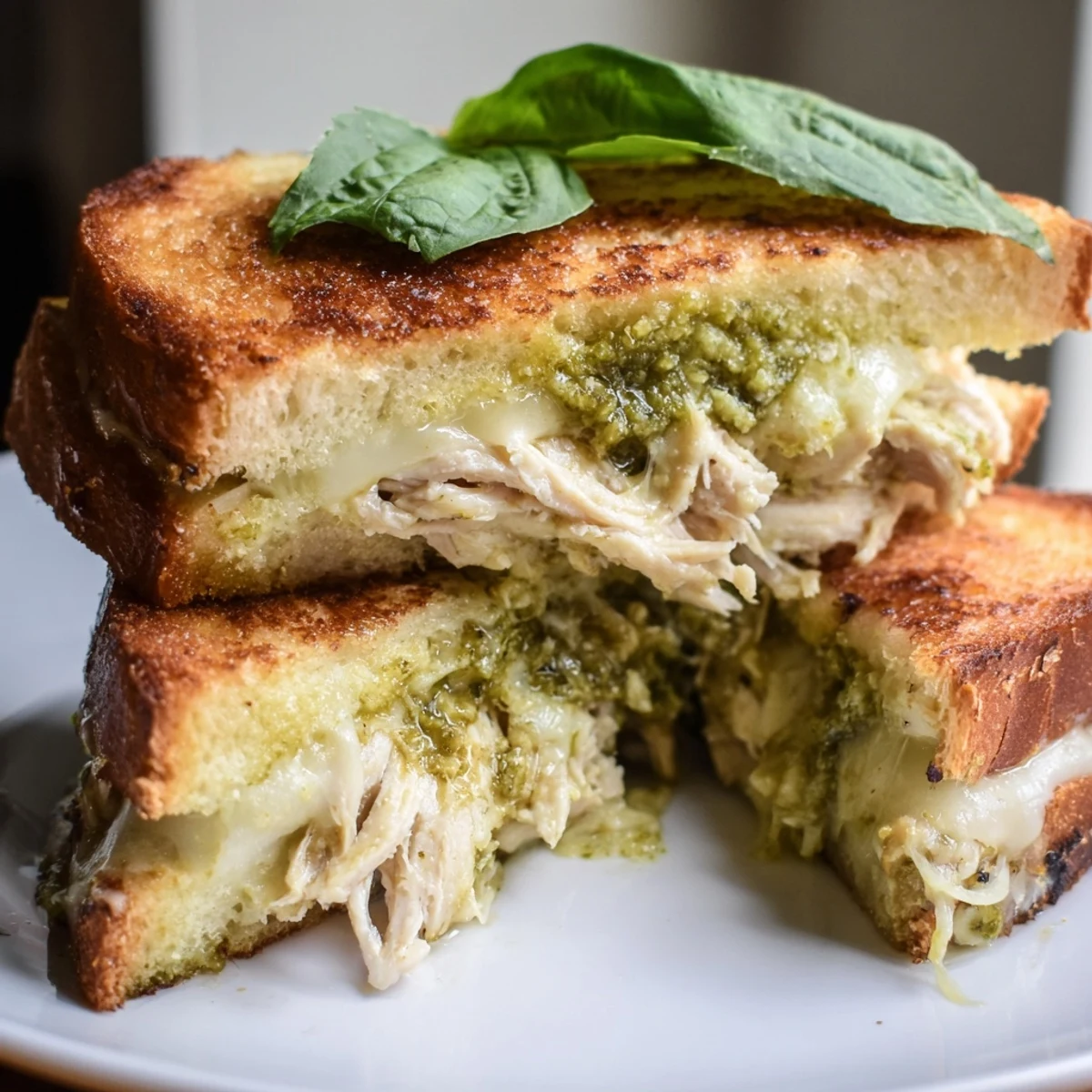 Serve this mozzarella pesto chicken grilled cheese with fresh tomato slices and a side salad.