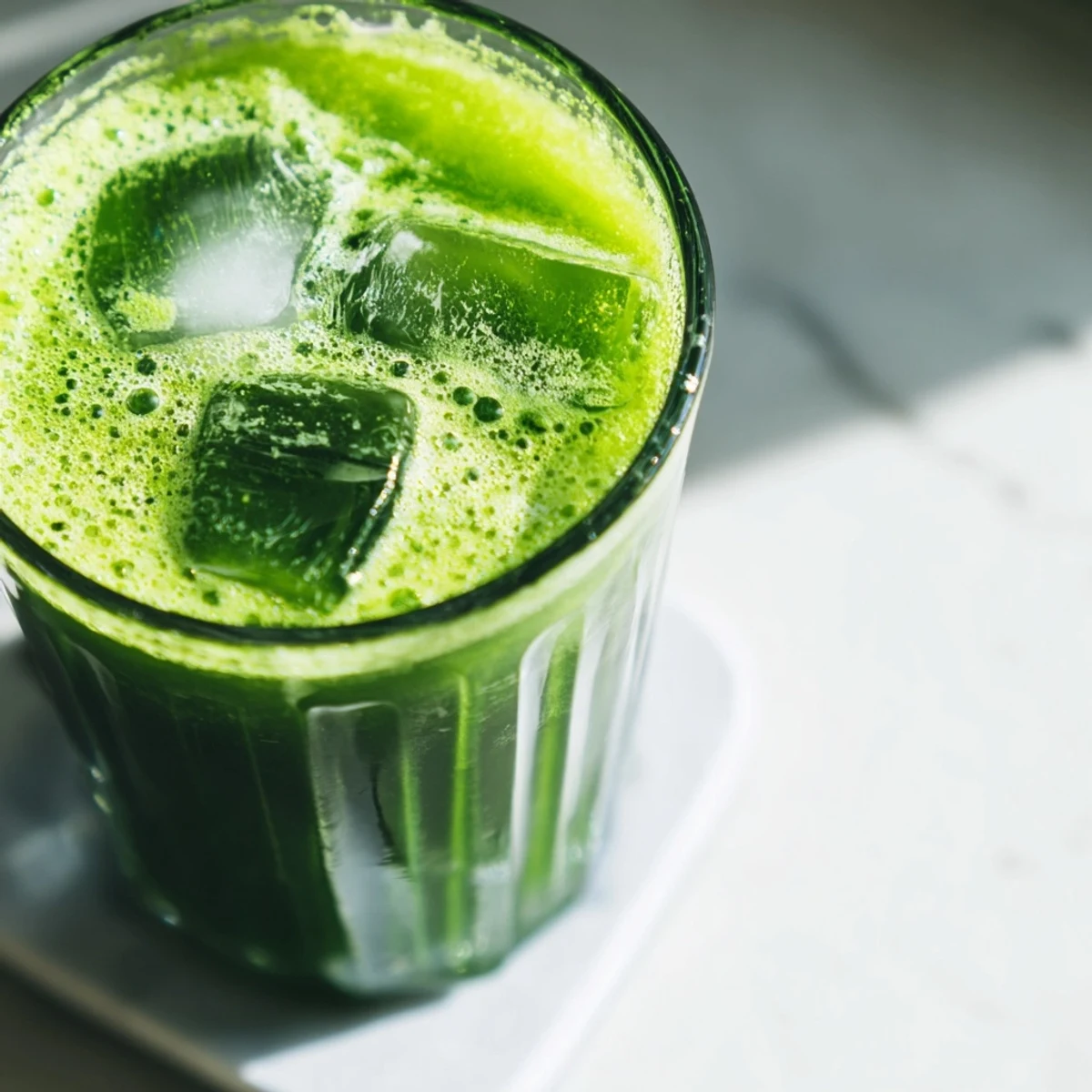 Bright green Cabbage and Kale Detox Juice in a mason jar, garnished with fresh ginger and celery for a refreshing sip.  