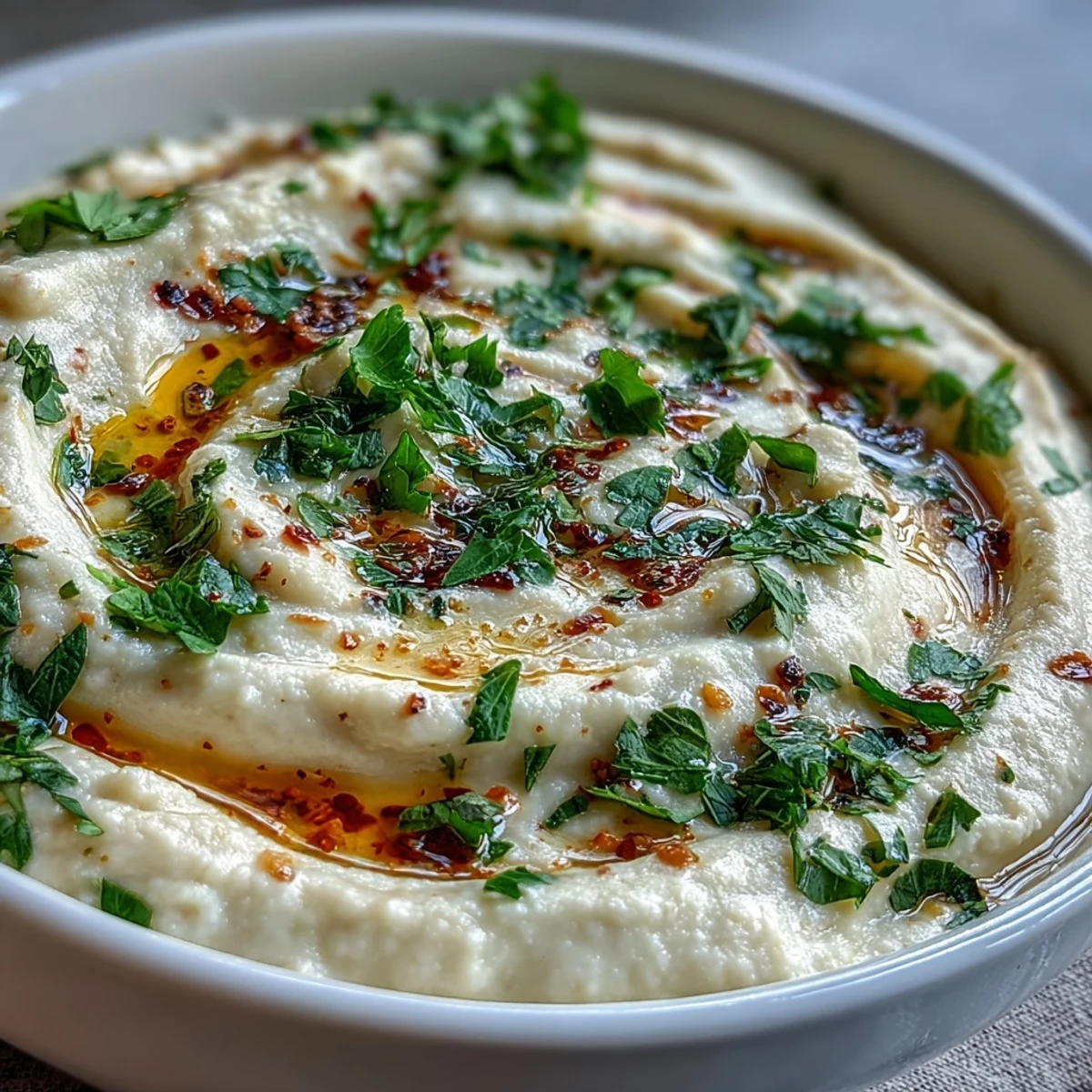 Creamy White Bean Soup With Tomato served in a rustic bowl, garnished with fresh parsley and a swirl of olive oil.