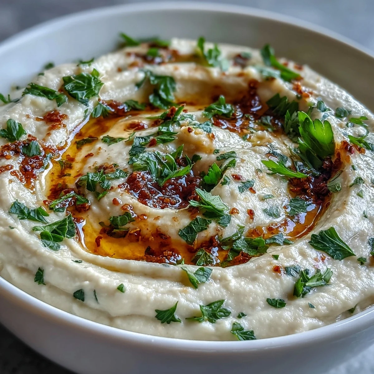 Homemade White Bean Soup With Tomato in a white bowl beside crusty bread and fresh herbs, perfect for cozy Mediterranean dinners.