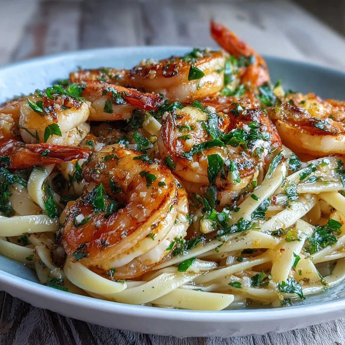 Steaming bowls of Shrimp Scampi With Linguine garnished with lemon wedges, ready to serve alongside a crisp green salad.