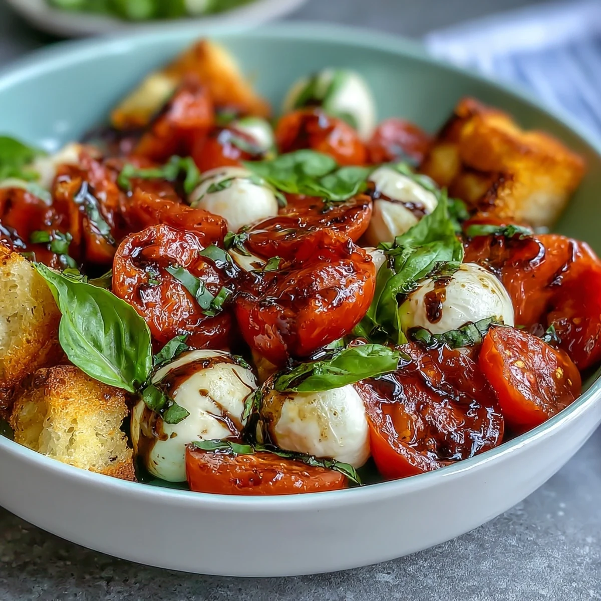 Serving the Caprese Salad Bowl with a Pinot Grigio, this Italian-inspired dish features torn bread for crunch.