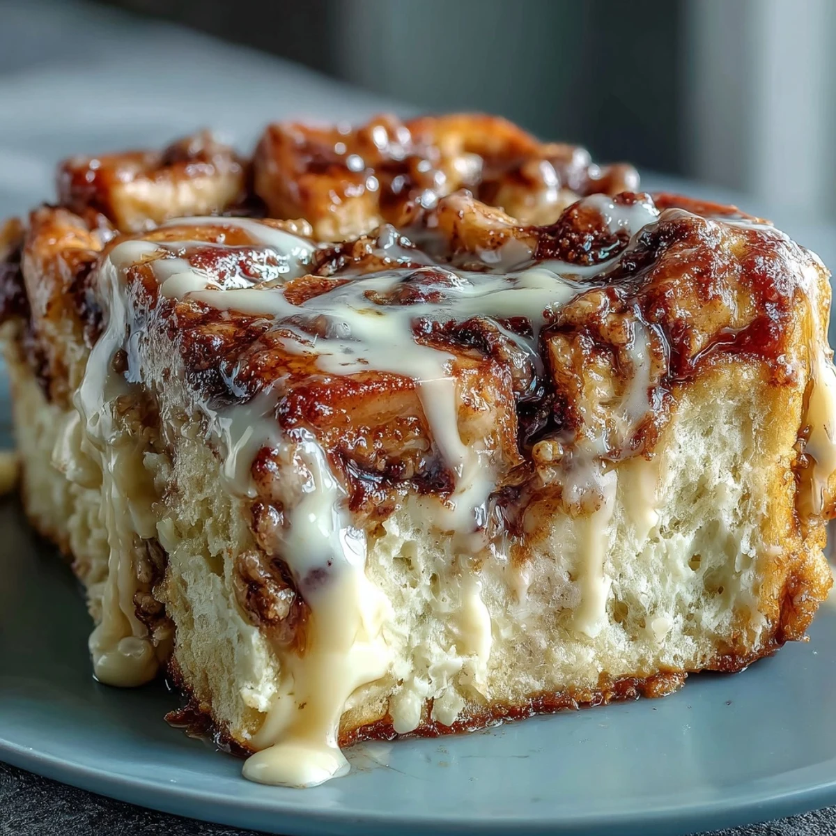Overnight Cream Cheese Swirl Cinnamon Roll French Toast Bake fresh from the oven, bubbling and golden brown on top.