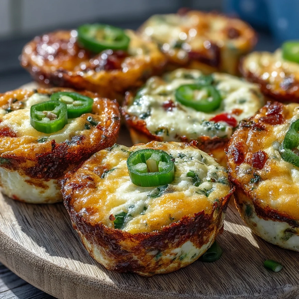 Golden Keto Jalapeño Cheddar Egg Cups are puffed and bubbling with melted cheese, perfect for a low-carb breakfast on busy mornings.