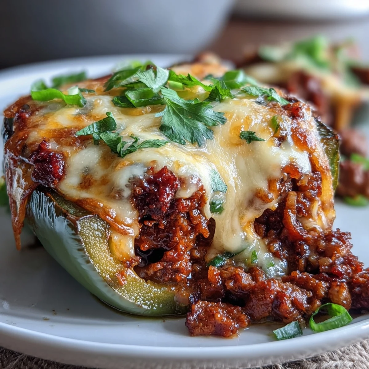 Keto-friendly taco stuffed bell peppers feature savory beef filling and rich cheddar topping, offering a colorful and satisfying low-carb dinner.  