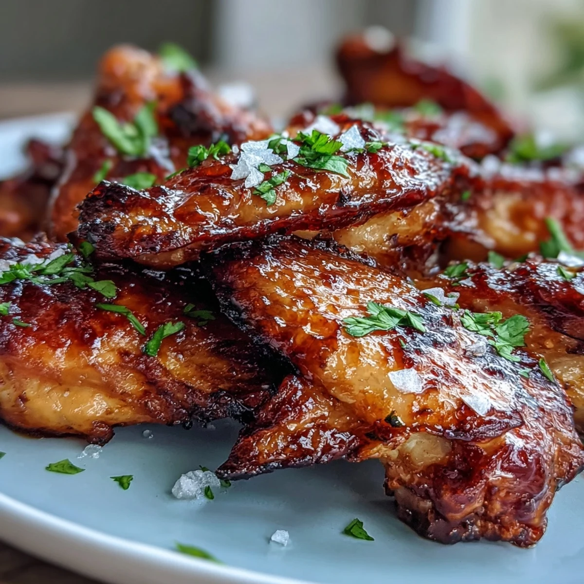 Crispy baked chicken wings glazed with sweet honey and spicy sriracha, finished with flaky sea salt.  