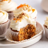 Homemade Carrot Cake Cupcakes, presented on a plate; view the moist, spiced crumb.