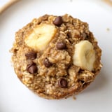 Warm, fragrant Peanut Butter Banana Oat Muffins in a muffin tin, great texture.