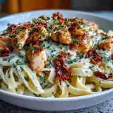 Viral Marry Me Chicken Pasta featuring al dente pasta in a rich parmesan sauce.