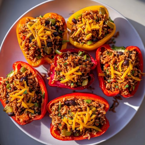 Cajun Turkey Stuffed Sweet Peppers look vibrant, baked to tender, aromatic perfection.