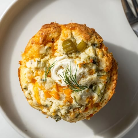 Savory Dill Pickle Buffalo Ranch Cheesecake Cake Muffins baked to golden perfection.  