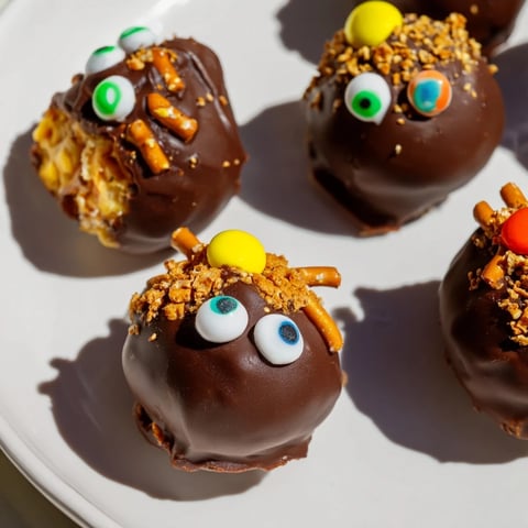 Delightful Cream Soda Cheddar Pretzel Monster Cake Balls decorated with candy eyes and pretzel crunch.  