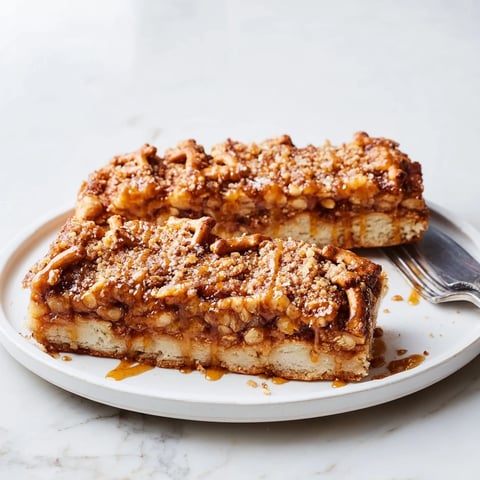 Buttery cinnamon sugar maple bourbon flaky pretzel biscuit bars, golden and deliciously inviting.  