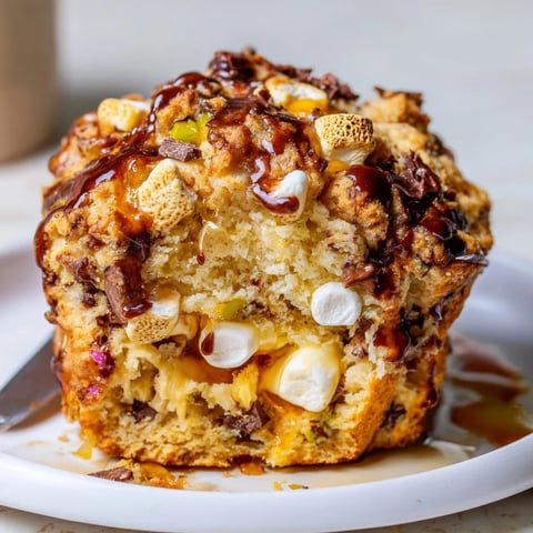 Gooey Smores Cheesy Jalapeño Biscuit Muffin Loaf baking in a golden loaf pan.  