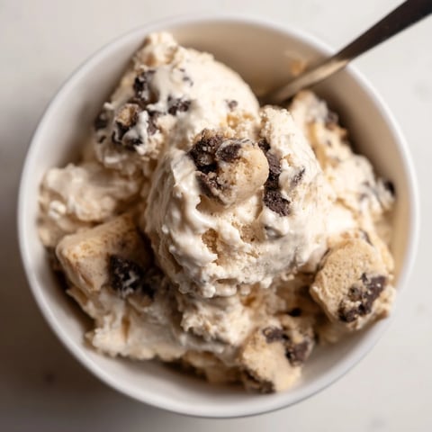 Creamy cottage cheese ice cream topped with delicious, edible cookie dough bites.  