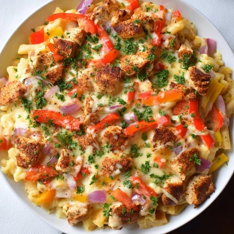 Cajun Chicken Pasta Bake, a bubbly casserole topped with melted cheese, promising a spicy, creamy bite.