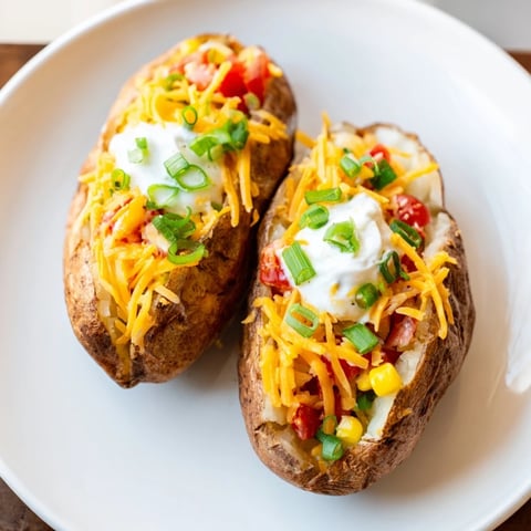 Steaming baked potatoes ready to be loaded with toppings, making a classic Baked Potato Bar feast.