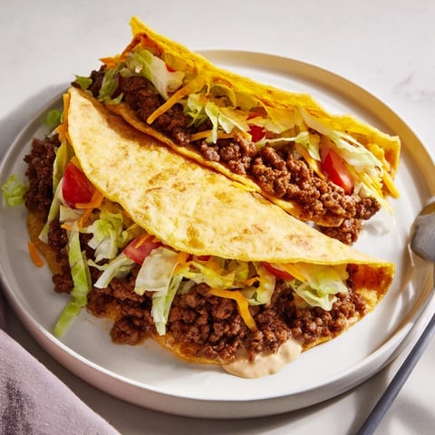 Cheesy Gordita Crunch tacos, a close-up shows melty cheese, seasoned beef, crunchy shell, and fresh lettuce.