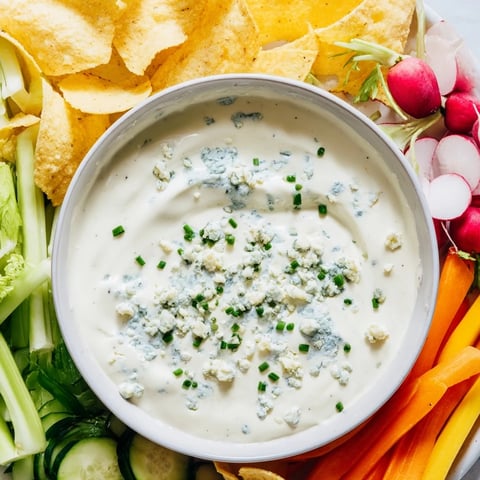Frozen Pond Blue Dip Platter, a stunning appetizer with creamy blue cheese and colorful dippers.