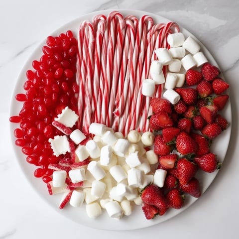 Sweet Board display: A vibrant dessert board with red and white treats, ready to serve and enjoy.