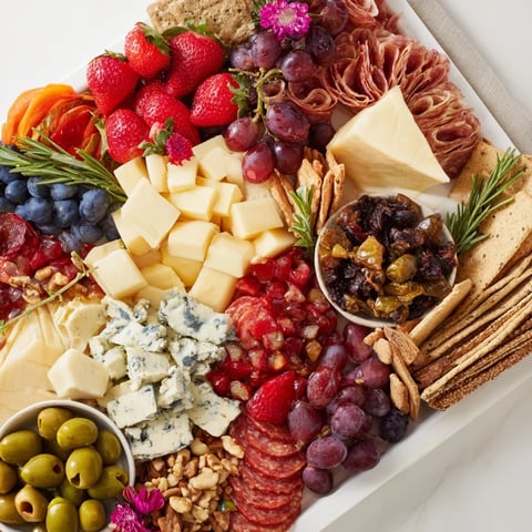 Magnificent Nutcracker Suite Board with colorful cheeses, meats, fruits, and sweets, visually stunning!
