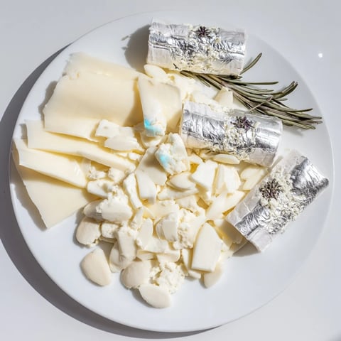 Winter Wonderland Platter: A sparkling appetizer board featuring white cheeses, nuts, and frosted rosemary for a festive look.