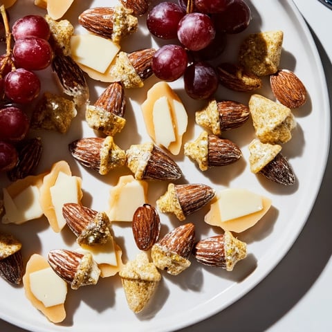 A well-stocked Gilded Acorn charcuterie board, with acorn cheese cuts and gold-dusted almonds.