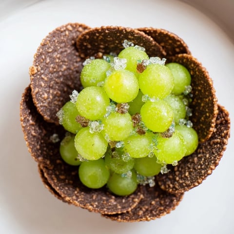 A glistening The Crystal Cave dessert featuring jeweled grapes spilling from a chocolate cracker cave.