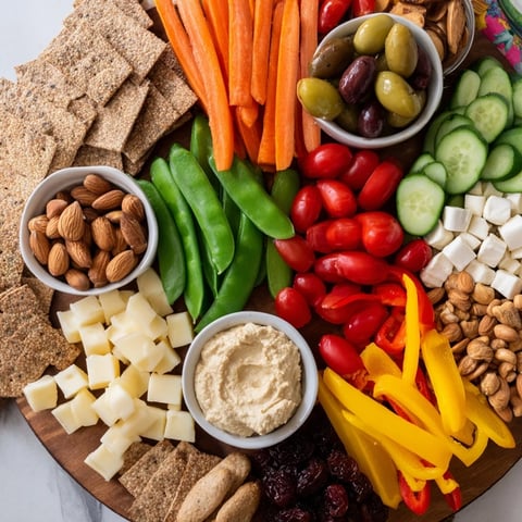 Colorful Veggie Snack Board – Adult Lunchable, a delicious spread with fresh veggies and cheeses.