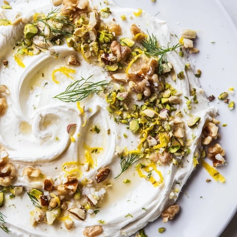 Creamy butter board charcuterie laden with toasted nuts and fresh herbs, ready to be enjoyed with crackers.