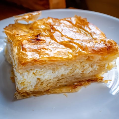 Golden, flaky Bulgarian Banitsa, a savory pastry with a creamy feta cheese filling, perfect for brunch.