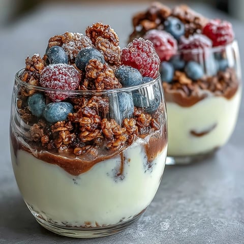 Hojicha Panna Cotta Parfait served chilled with layered berries and crunchy granola in a glass.