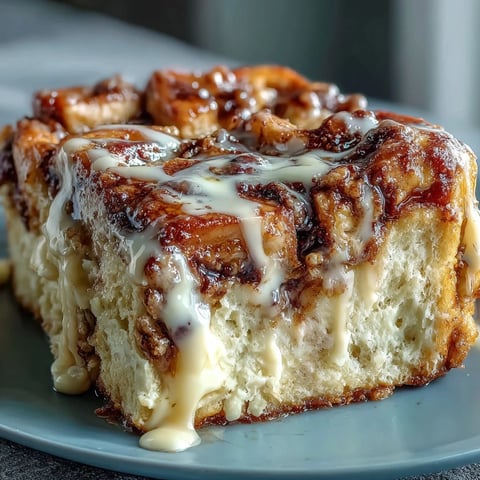 Overnight Cream Cheese Swirl Cinnamon Roll French Toast Bake fresh from the oven, bubbling and golden brown on top.