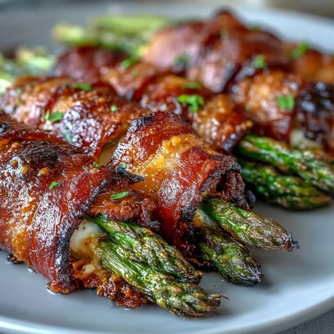 Fresh Keto Bacon-Wrapped Asparagus Bundles with Parmesan roasted until the bacon is crisp and the cheese golden.