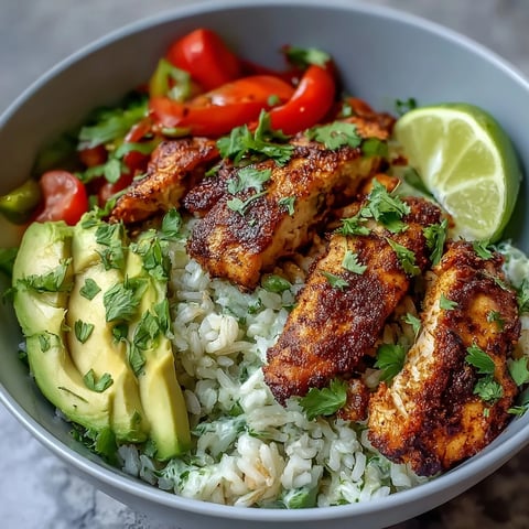 Skinny Chicken Fajita Meal Prep Bowls with Cilantro-Lime Rice topped with creamy avocado slices.