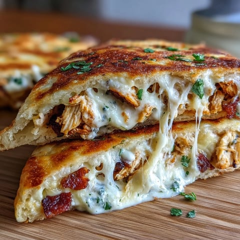 Golden brown, grilled Ranch Crack Chicken Stuffed Naan oozing melted cheddar cheese and bacon.