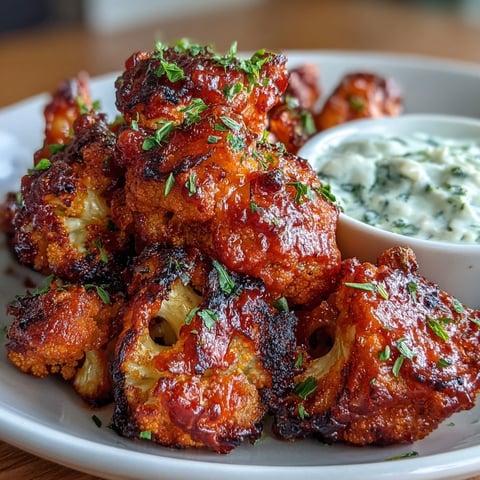 Crispy keto buffalo cauliflower wings roasted to golden perfection, served with a tangy ranch yogurt dip for a low-carb appetizer.  