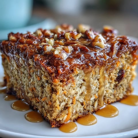 Wholesome Spring Carrot Cake Baked Oatmeal Squares with fresh carrots, warm spices, and crunchy walnuts, perfect for breakfast or snacking.