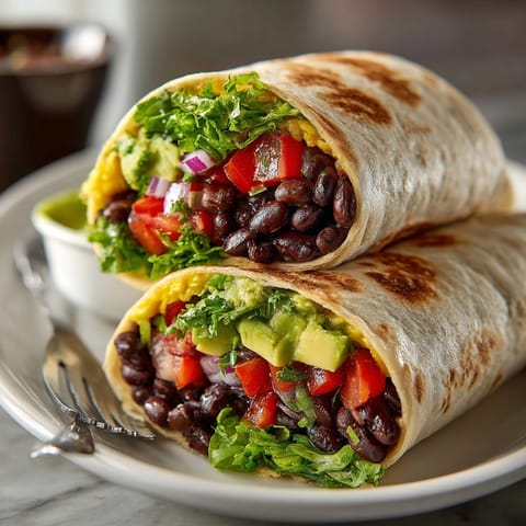Close-up of delicious avocado black bean wraps, ready for a quick, healthy lunch.
