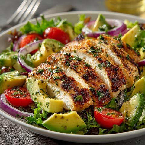 Grilled chicken salad with lemon herb dressing sparkles with fresh herbs and summer flavors.