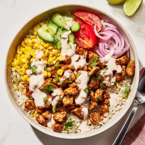 Golden Cajun Chicken Ranch Rice Bowls with creamy ranch, ready to be devoured.