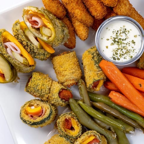 Delicious pickle lovers meal featuring fried pickles and savory pickled-wrapped bites.  