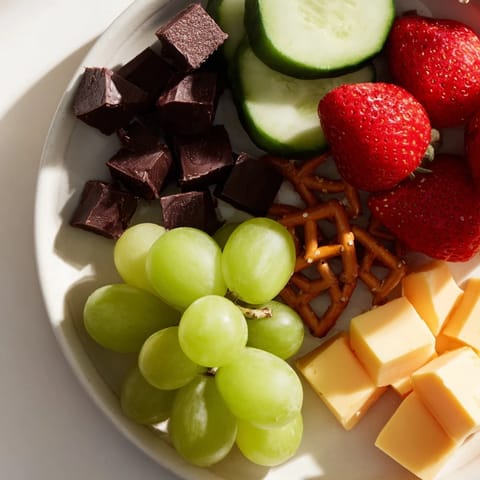 Colorful Fox & Friends snack tray: Baby carrots, grapes, cheese cubes, perfect for easy snacking.